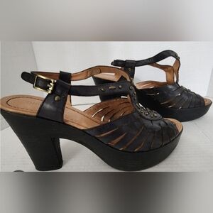 Nicole Black Platform Sandals with Gold Accents